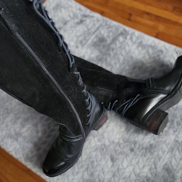 Miz Mooz 38 Shankara Black Leather Tall Lace Up Boot - Picture 13 of 15